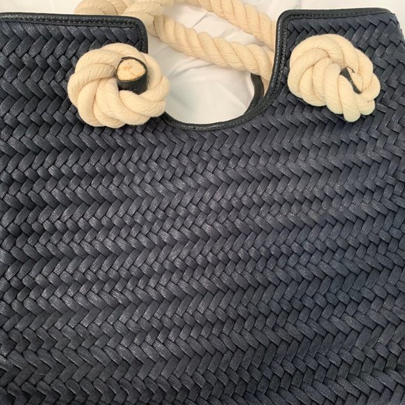 Talbots Navy Weave Handbag with Chunky Rope Handle EUC - Picture 2 of 16